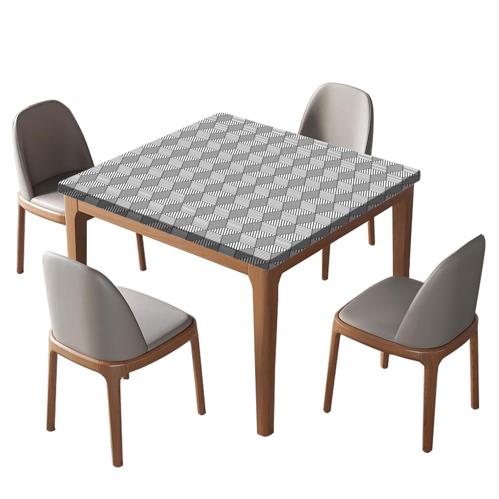 Square Fitted Polyester Tablecloths, 3D Geometric Elastic Edge Home Decorative Table Cover, Splashproof Washable Tablecloth For Family Living Room