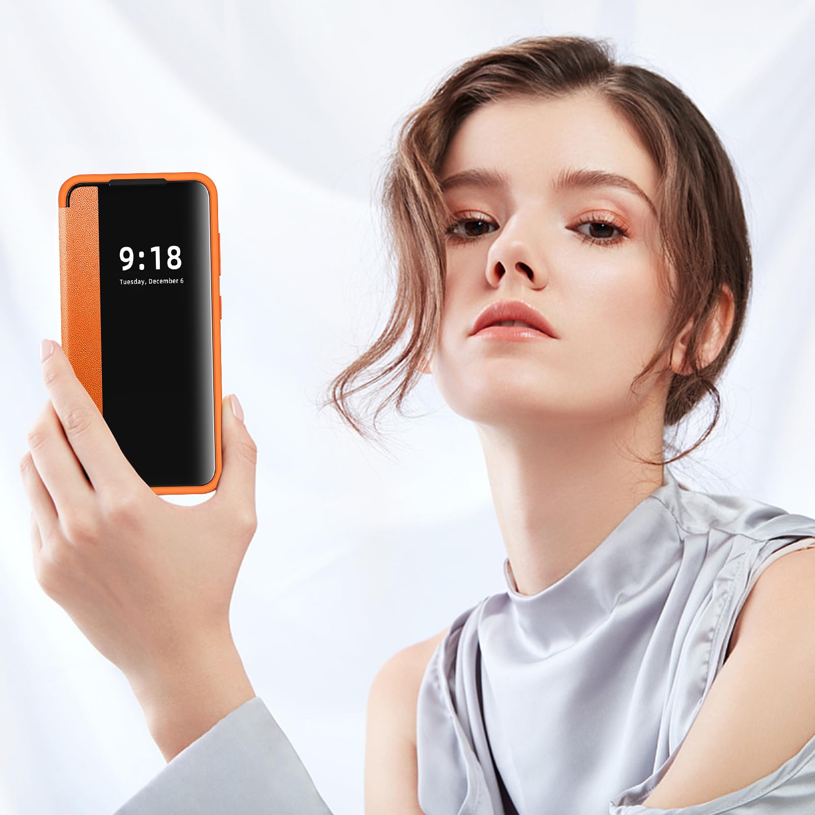 Flip Case for Samsung Galaxy S20 Case S View, Frosted Translucent Clear View Folio 360 Degree Full Body Protective Phone Case for Samsung S20, Luxury Flip Cover Case for Samsung S20 (Orange)