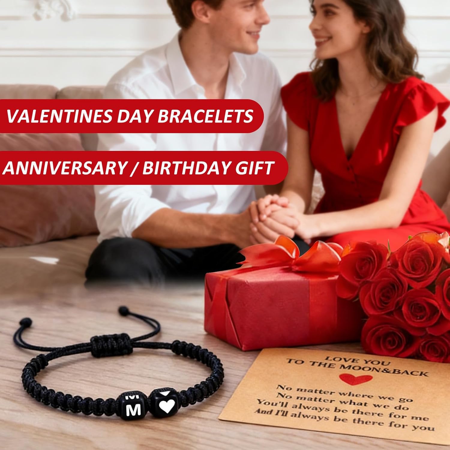 Valentines Day Gifts for Him Her Heart Love Letter Initial Matching Couple Bracelets for Women Men Teen Gifts Best Friend Graduation Birthday Gifts A-Z Braided Bracelet Son Daughter Dad Jewelry - Image 3
