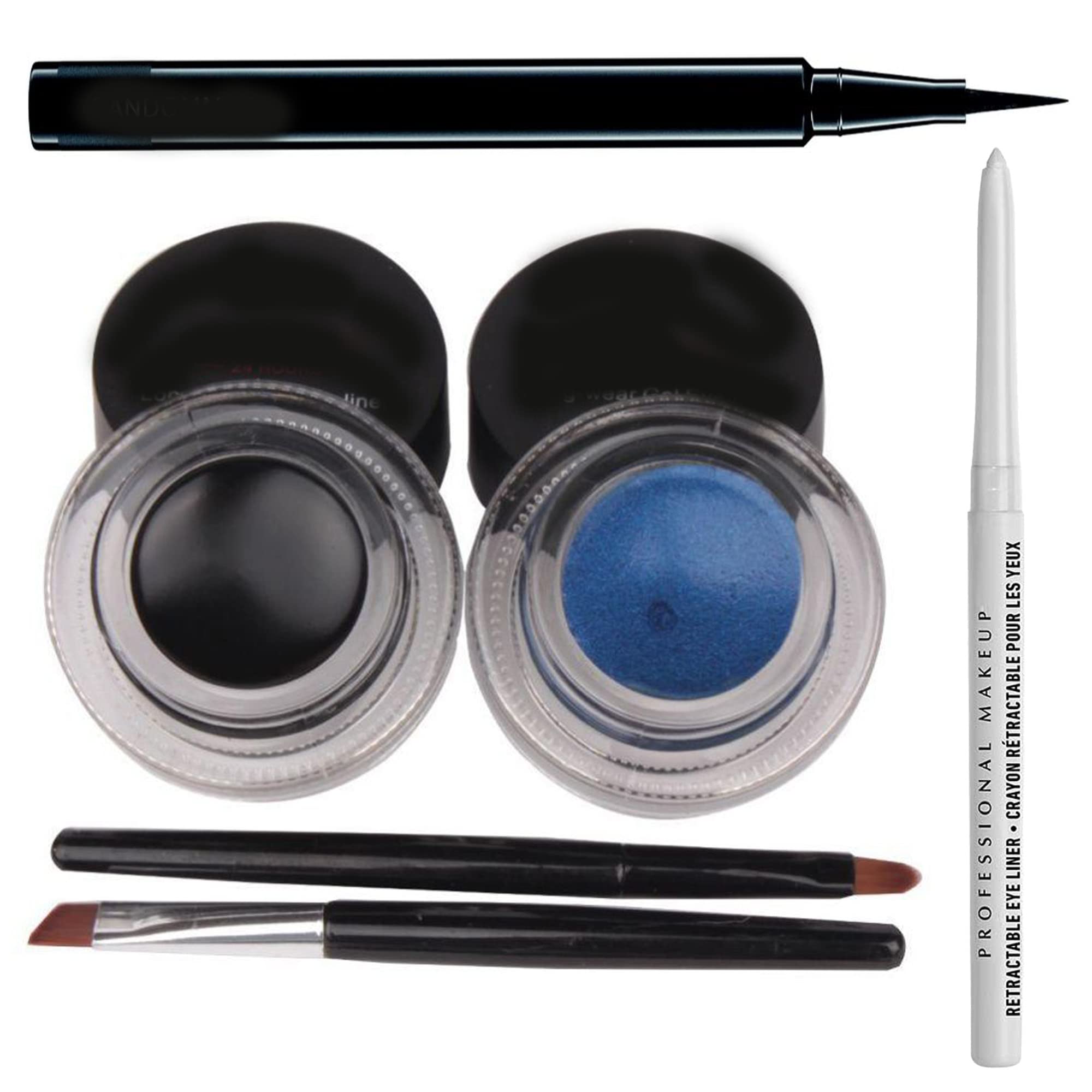 BBMENOW Professional Eyeliner + Kajal, Gel & Pen Form, Black, Blue & White, Matte Finish, Waterproof, Long-Lasting, Face Makeup, Pack of 4