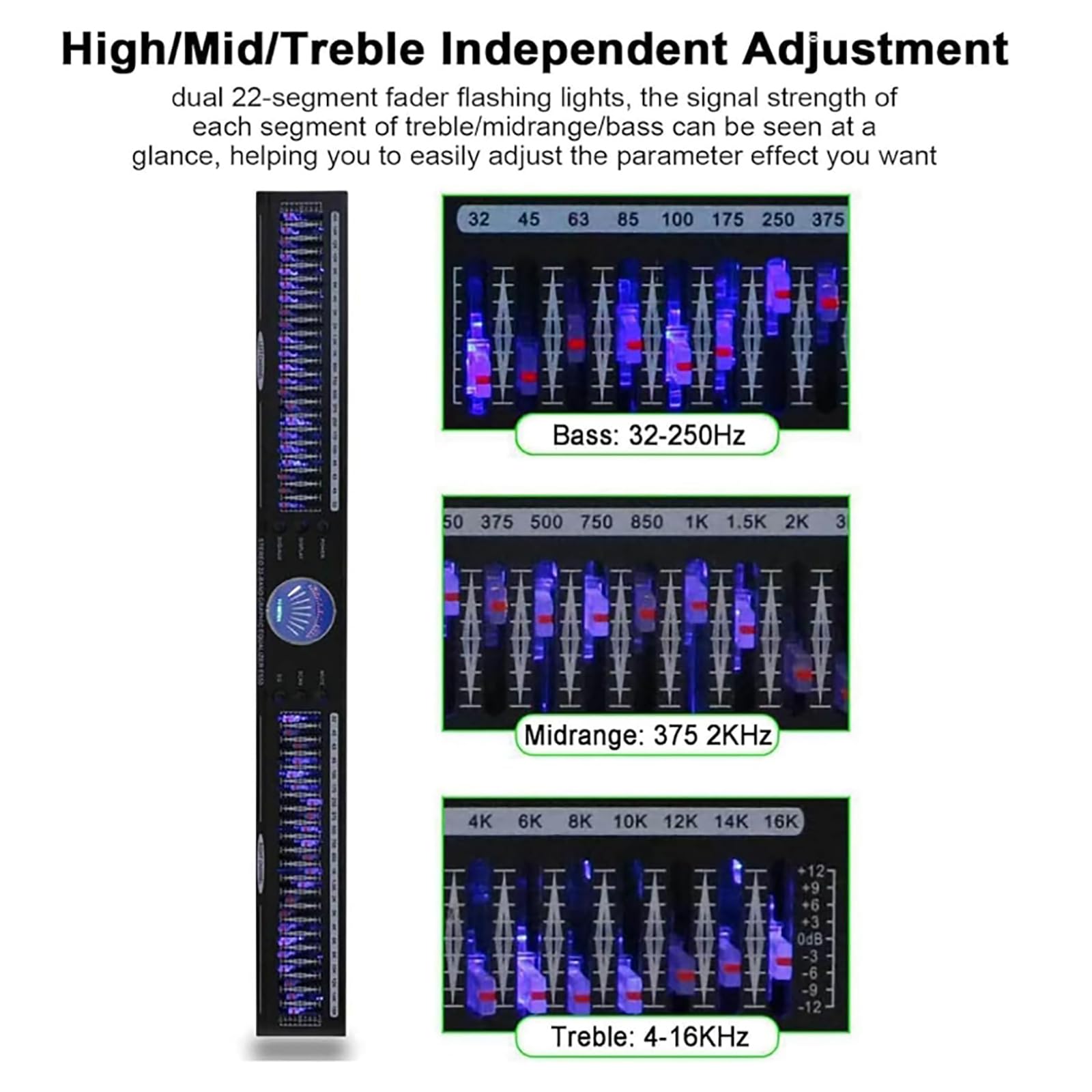 Stereo Graphic Eq, 22-pasmowy korektor graficzny, 10 zaprogramowanych efektów, wyjście redukcji szumów, jakość dźwięku w wysokiej rozdzielczości, na scenę, koncert, studio nagraniowe