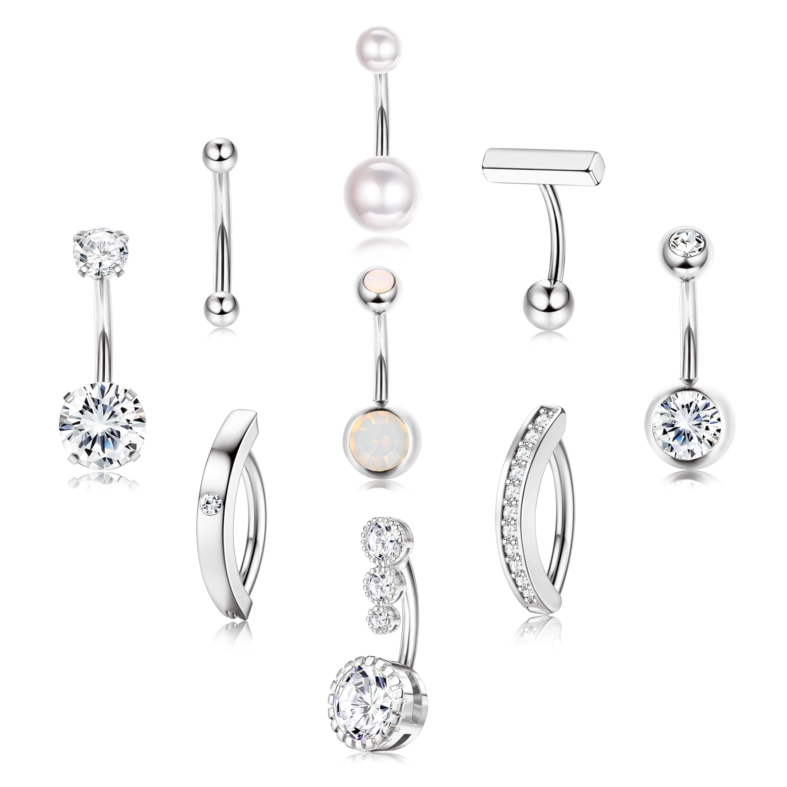 Morfetto Piercing Ombligo Acero Quirúrgico 14G CZ Perla Clicker 10/12mm