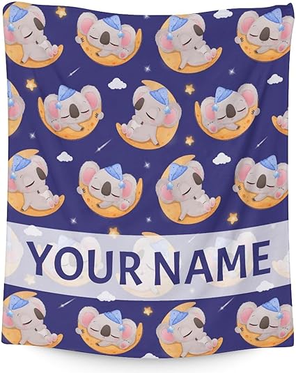 Personalized Koala Blanket Gifts with Name - 50"x60" Cute Throw for Women, Girls - Purple Soft Fuzzy Blankets for Bed, Couch & Living Room