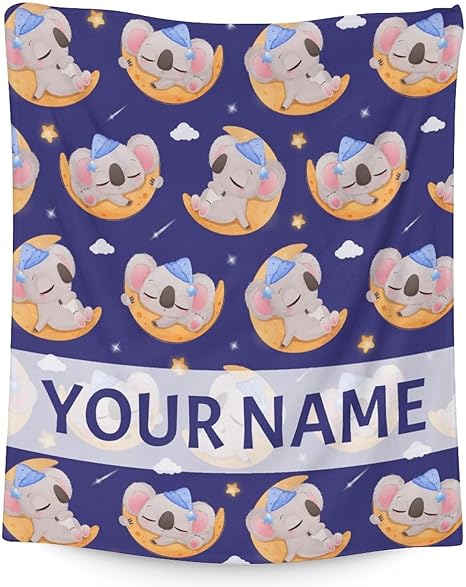 Personalized Koala Blanket Gifts with Name - 50"x60" Cute Throw for Women, Girls - Purple Soft Fuzzy Blankets for Bed, Couch & Living Room