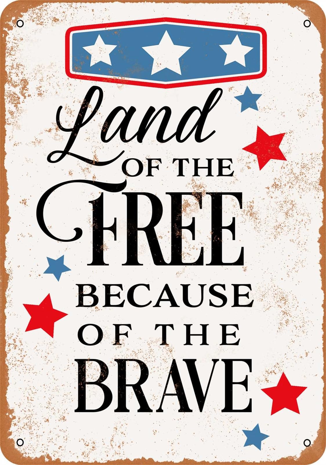 Miaomansenstore Metal Sign - Land Of The Free Because Of The Brave - Vintage Look Home Decor