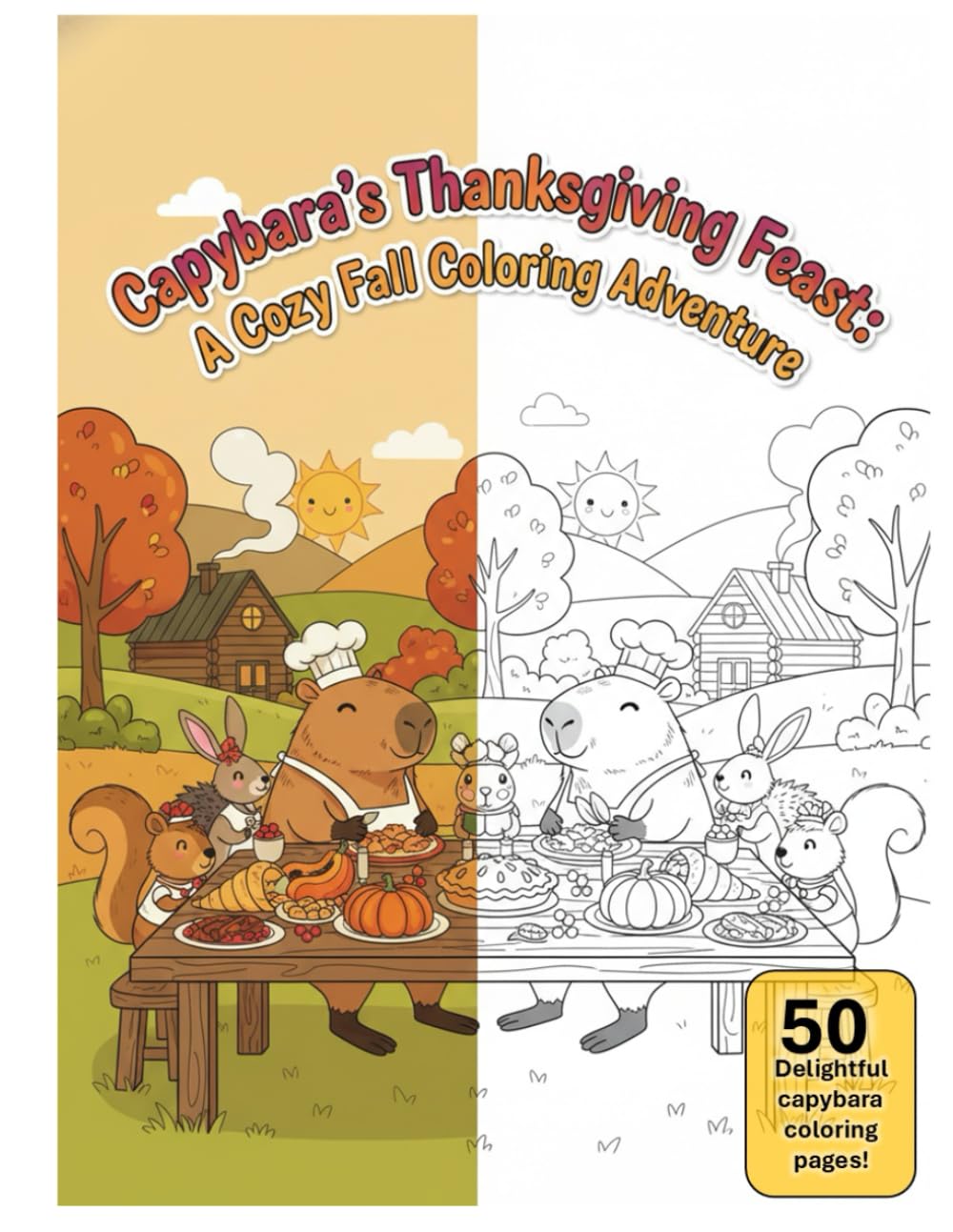 Capybara’s Thanksgiving Feast: A Cozy Fall Coloring Adventure