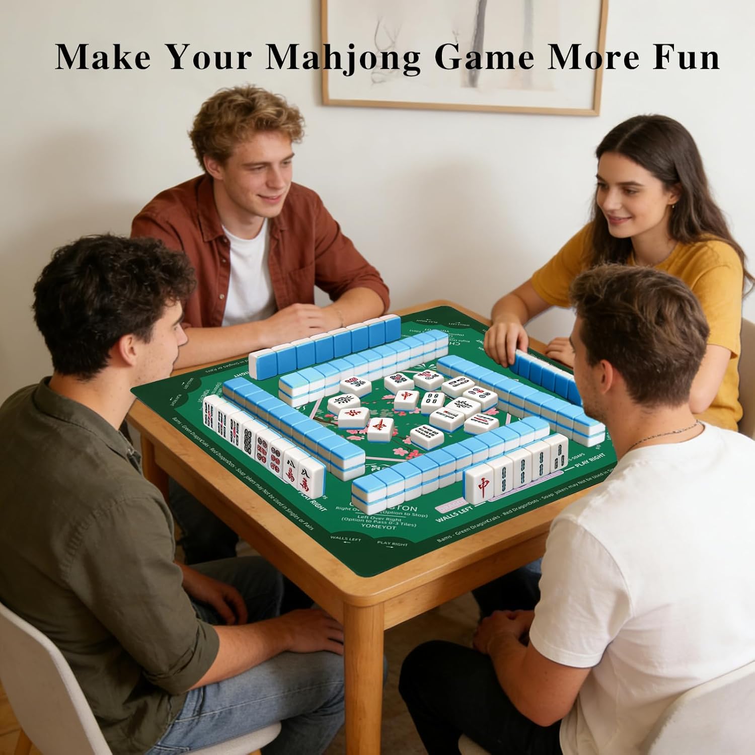 Mahjong Table Mat with Rubber Non Slip Backing Comfortable Smooth Surface Mahjong Playing Mat for All Sorts of Games Water Resistant Dark Green Plum Blossoms Design Mahjong Gift for Women and Men
