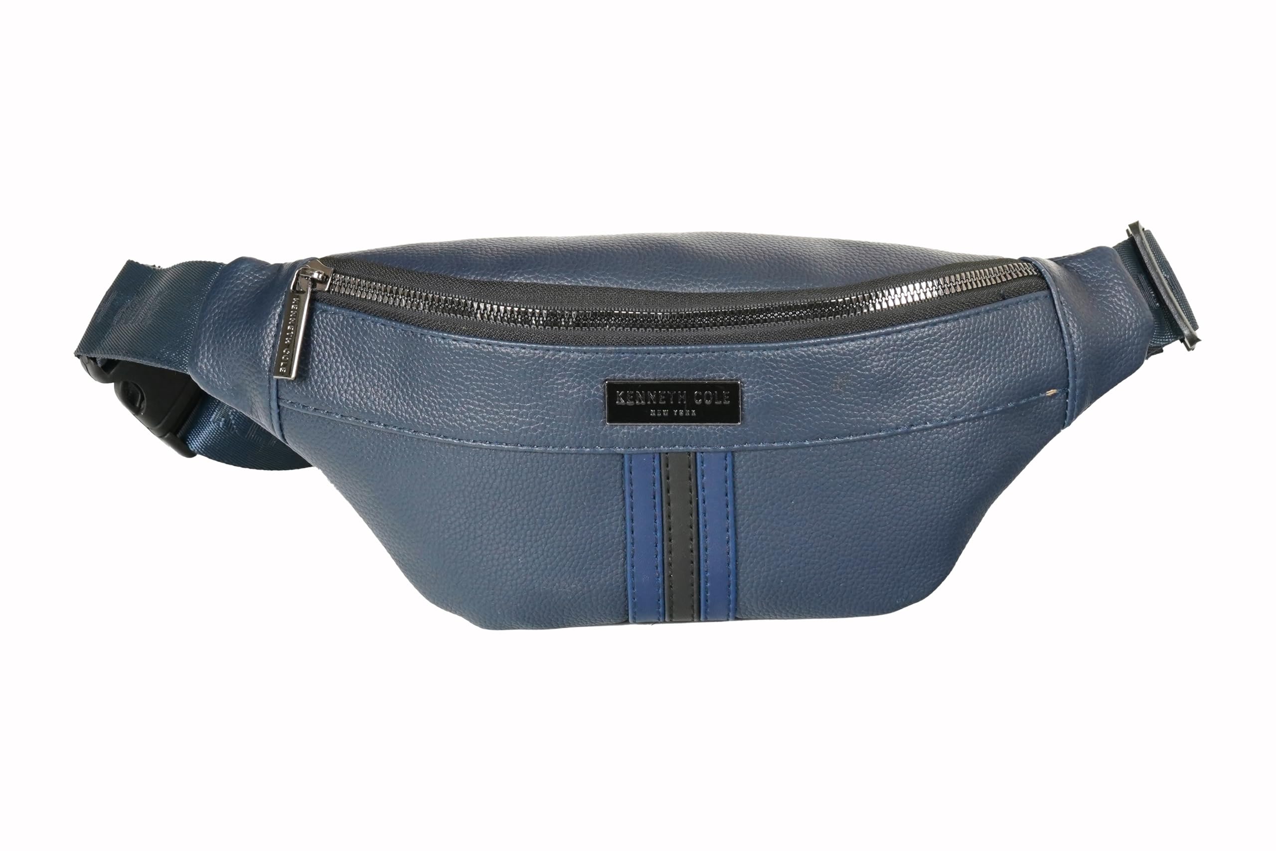 kenneth cole new york Kenneth Cole Unisex 3L Waist Pouch | Polyurethane Waist Bag | Striped Classic Design Vegan Leather Fanny Pack | Sophisticated Urban Crossbody Travel Essential Money Bag | Navy Blue-picture-11