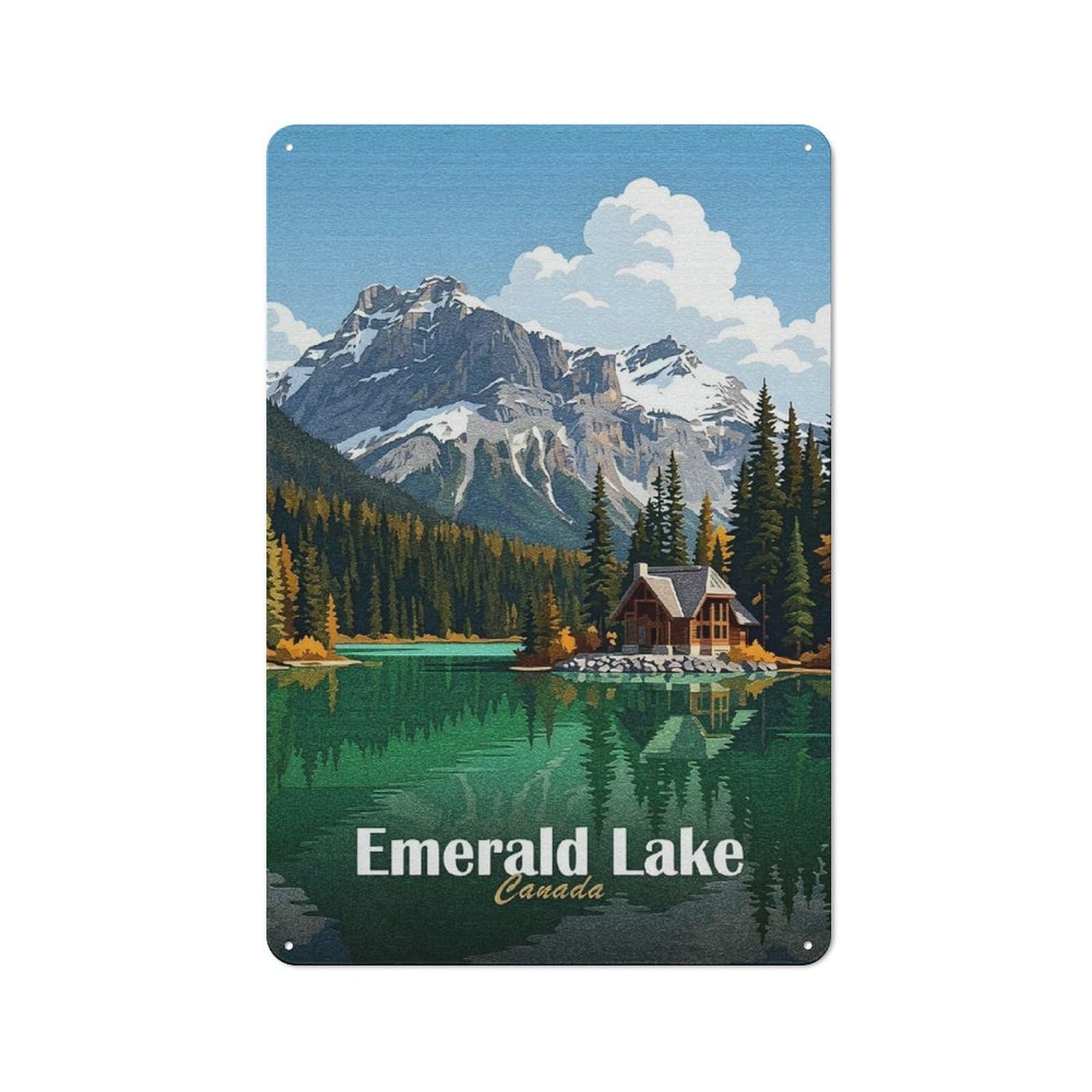 Junmoney Style-14 Modern Retro Decorative Metal Plaque 30X20cm Featuring Emerald Lake Canada Landscape Art, Loft Wall Plaque For Flat, Bar, Studio Or Gallery Wall