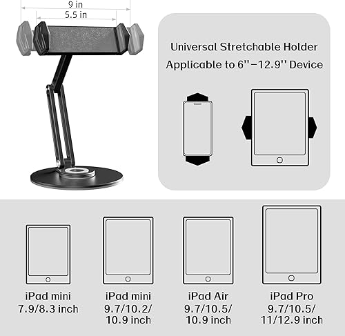 Miniatura 3 de pzoz Soporte para iPad de quiosco al por menor, soporte giratorio de 360 ° para tableta, se adapta a iPad Mini de 6 a 12.9 pulgadas, suministros
