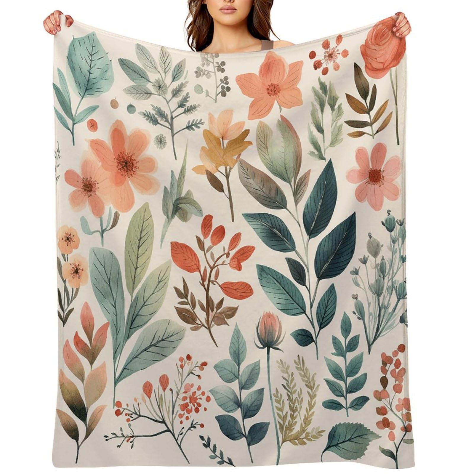 Watercolor Flowers Throw Blanket for Couch and Bed Super Soft Warm Lightweight Throw Blankets Cozy Fuzzy Flannel Blanket Personalized Decorative Blankets for Sofa Decor 40"x50"