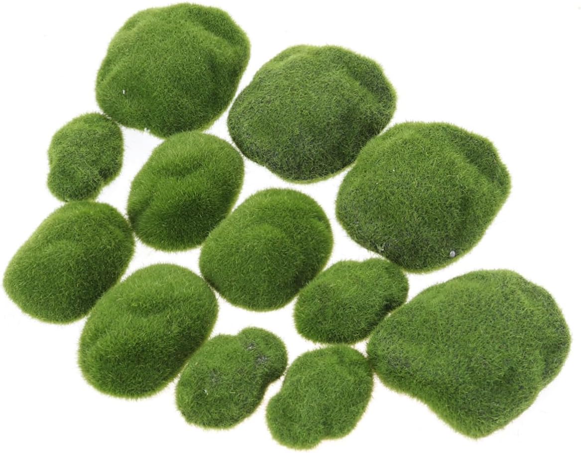 Angoily Simulation Moss Irregular Green Stones Fake Lawn Decor for Micro Landscape DIY Plant Arrangement Bright Green Fuzzy Moss Rocks for Feel Garden Home