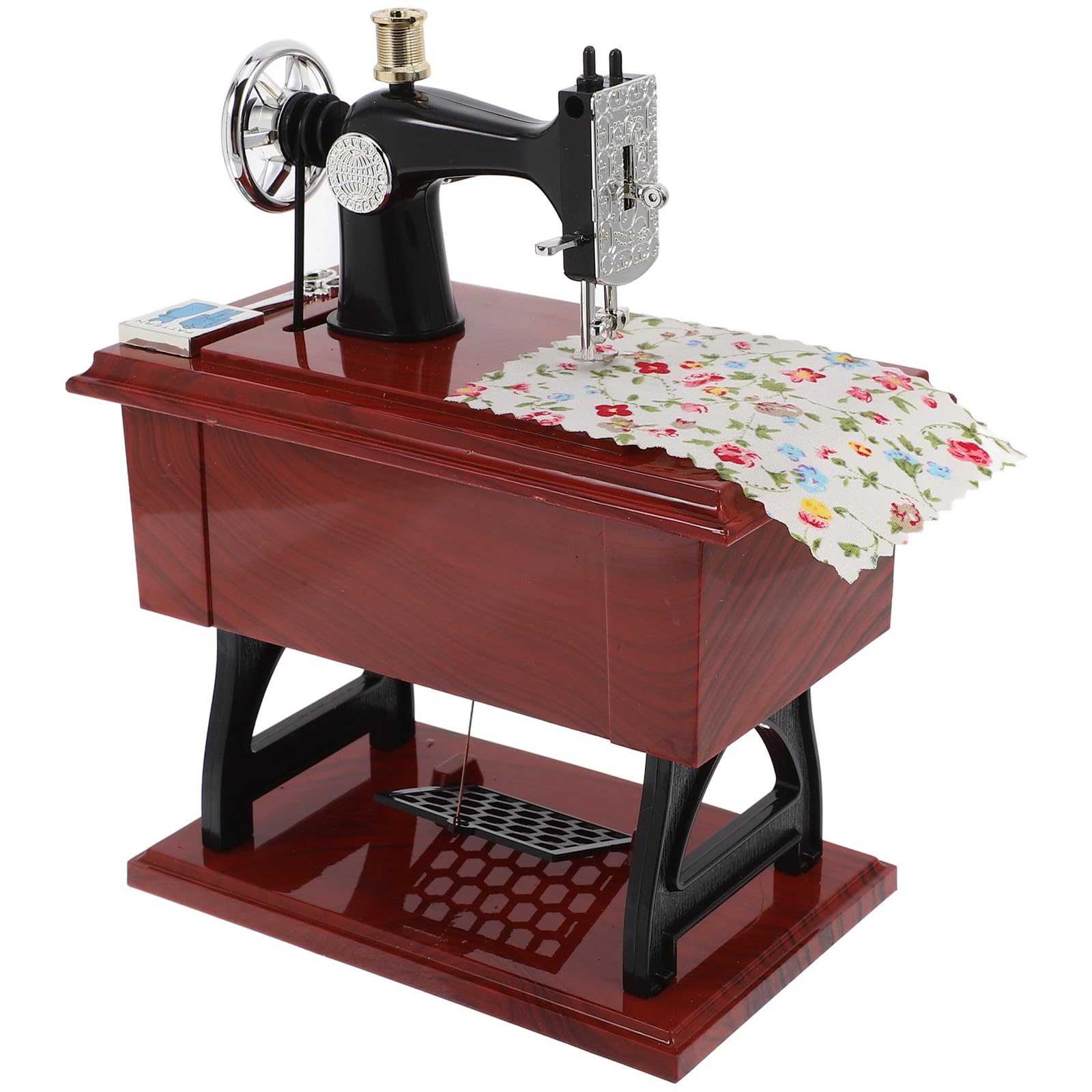 Caja de música vintage HYTROVE con forma de máquina de coser adorno marrón