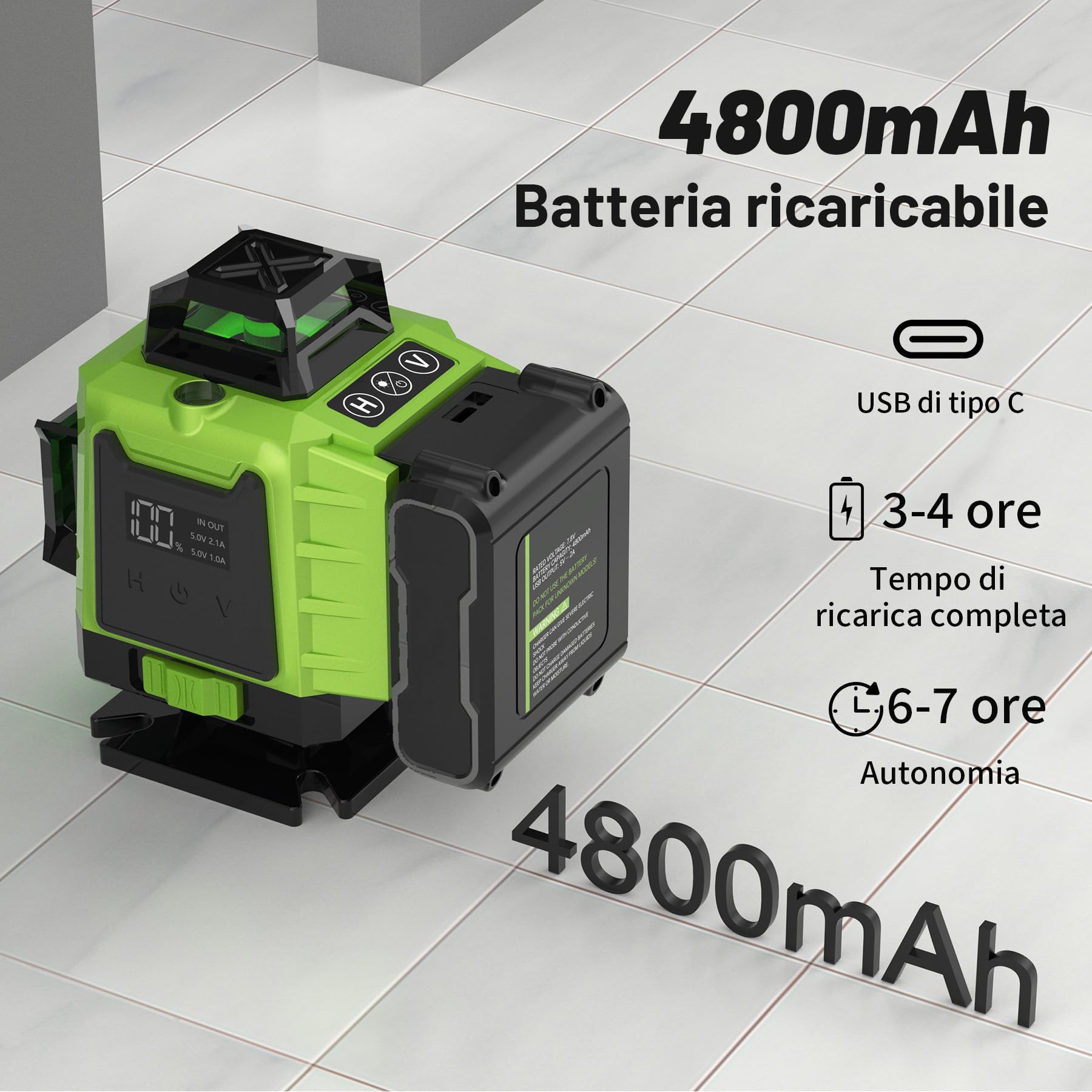 Livella Laser 16 Linee con Treppiede, Livella Laser Autolivellante 360, Batteria Ricaricabile, con Staffa a Parete, Telecomadon, per Lavori Costruzione e Decorazione D'interni