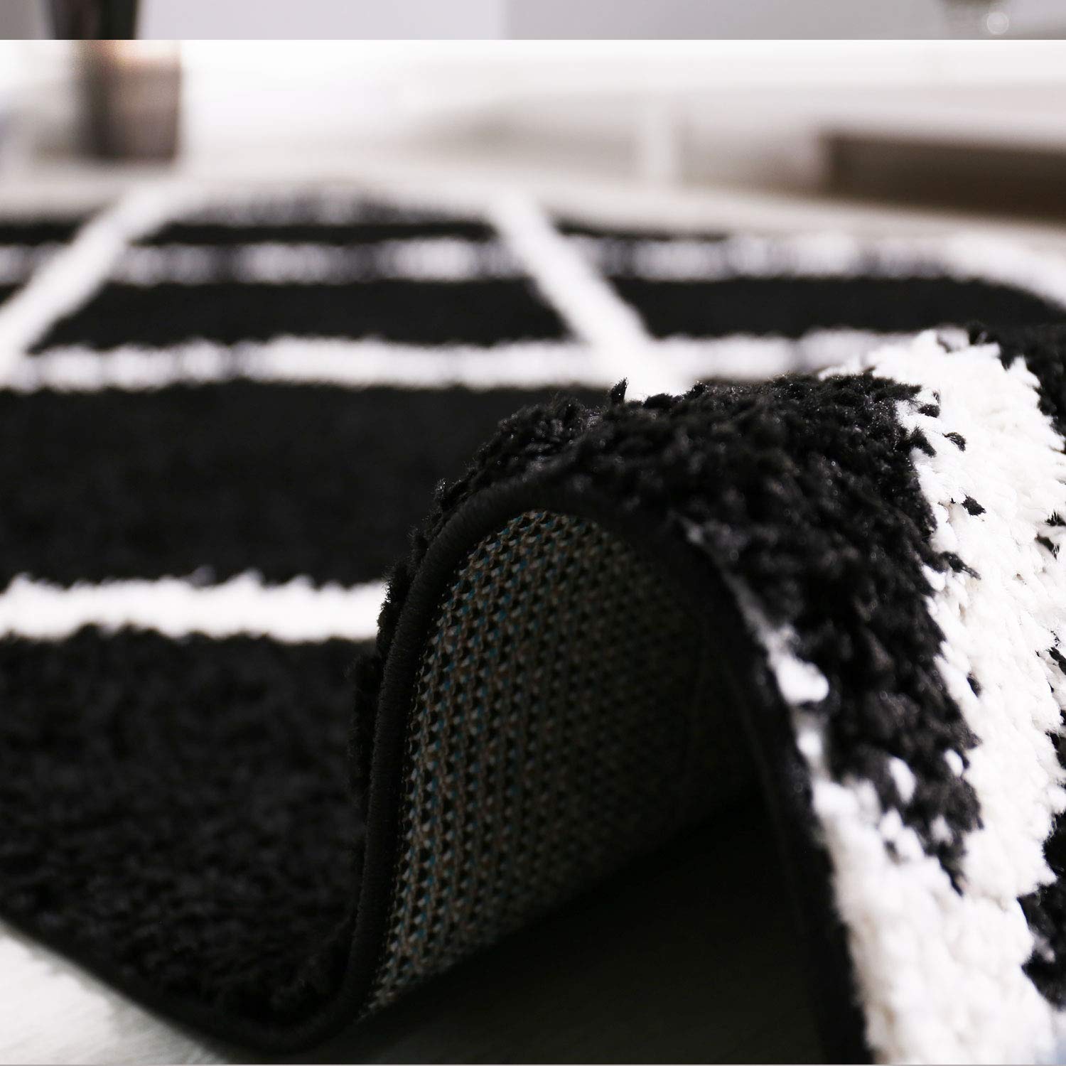 Moderno tappeto Shaggy a pelo lungo, design a rombi in crema, beige, grigio, nero, colore: nero, dimensioni: 120 x 170 cm
