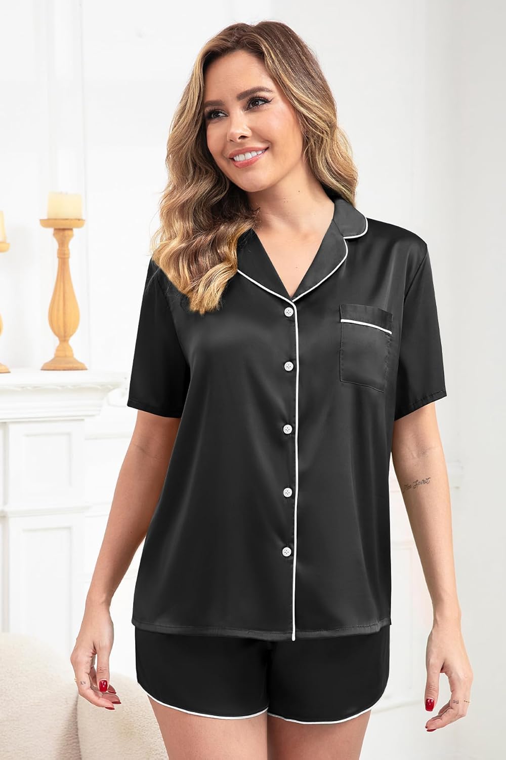 Women's Pajamas Set Sleepwear with Short Sleeve Top & Elastic Waist Shorts - Image 5