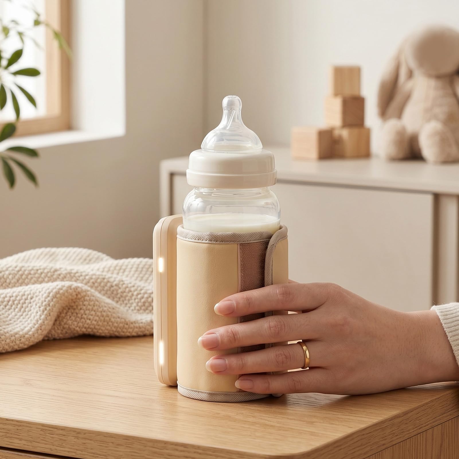 SIXRUN Calentador de Biberones Portátil, Calentador de Leche para Bebés USB con Batería Recargable de 6000 MAh, Calentamiento Uniforme 360 ​​de 98,6 a 131 F, Se Adapta a la Mayoría de Biberones