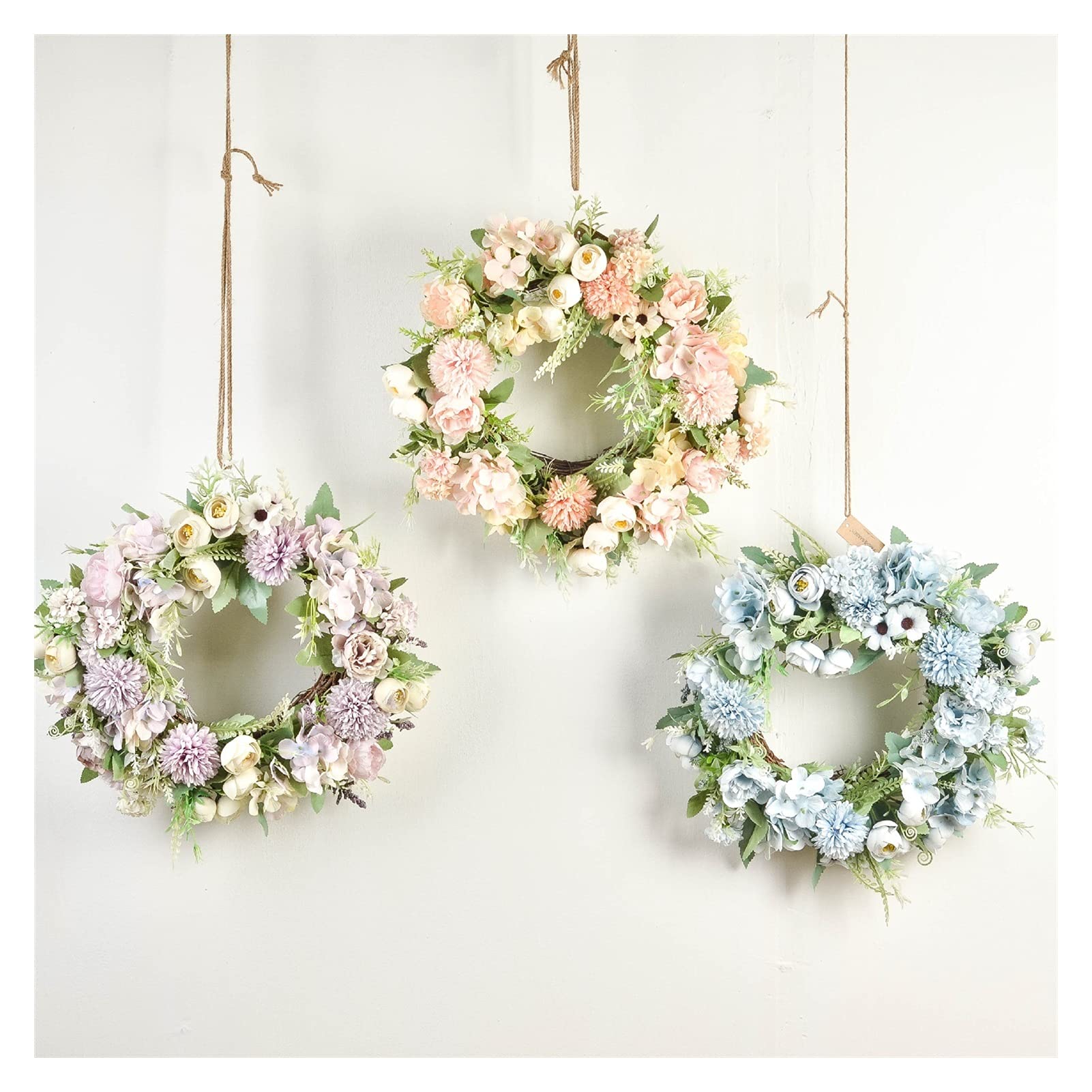 Couronne de bienvenue Fleur artificielle fausse soik rose pivoine hydrangea couronne couronne murale suspendue guirlande porte décor de la tête de coiffe diamètre 41cm Couronne d'eucalyptus artificiel