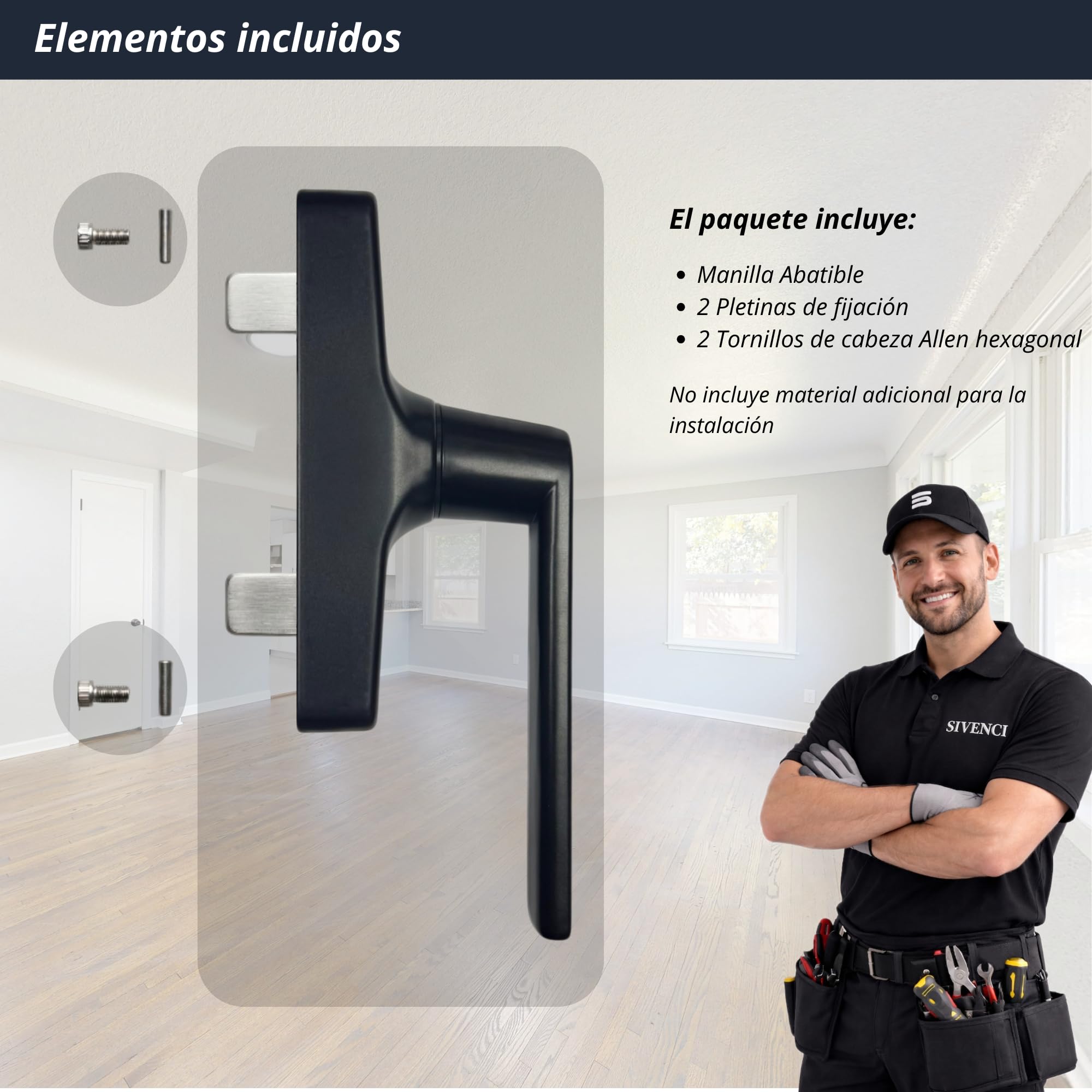 Poignée de Fenêtre Crémone en Aluminium Noir | Ouverture Intérieure Droite | Pour Fenêtre et Porte-Fenêtre Battante à Gorge Européenne | Crémone série européenne | Design Moderne
