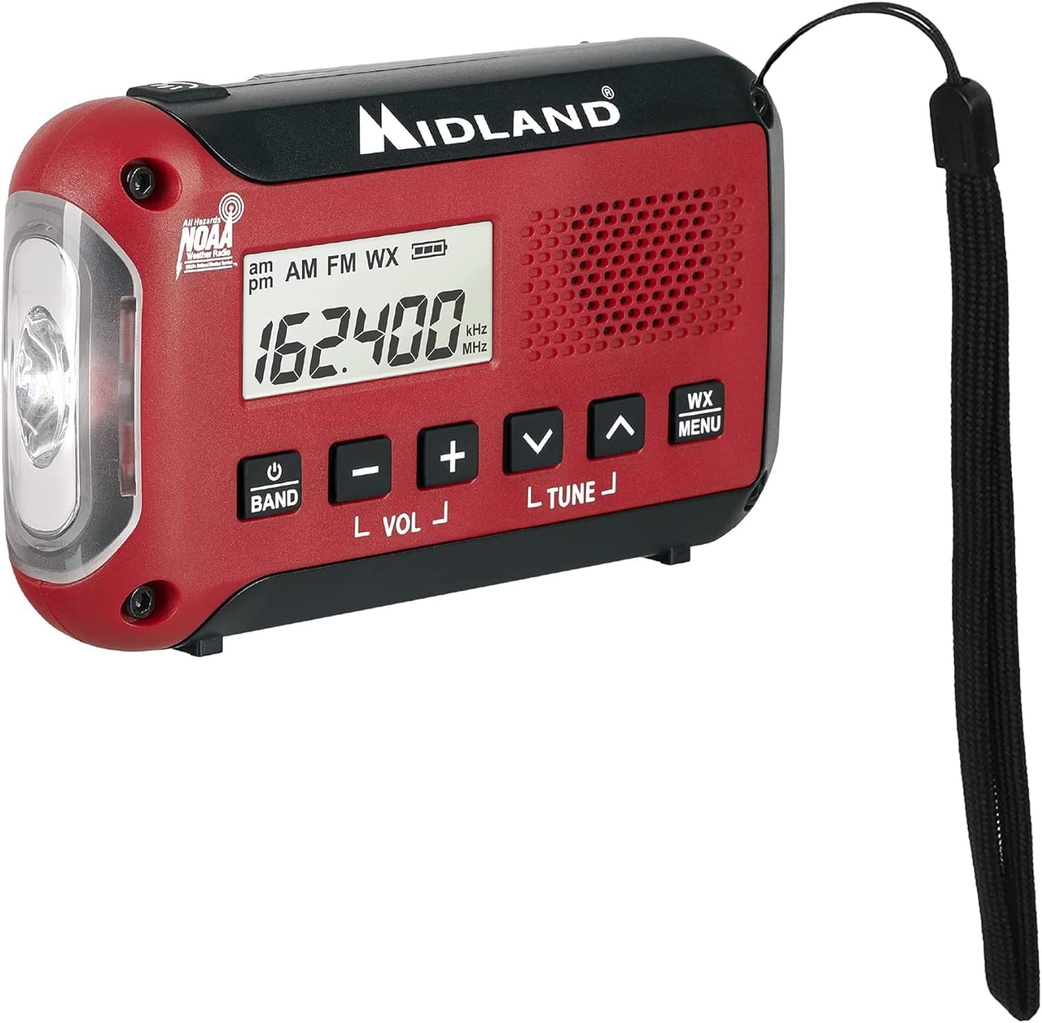 Midland® - Radio météo ER10VP avec lampe de poche et alerte d'urgence - Radio AM/FM - Compacte et facile à transporter - Signal SOS stroboscopique et prise casque