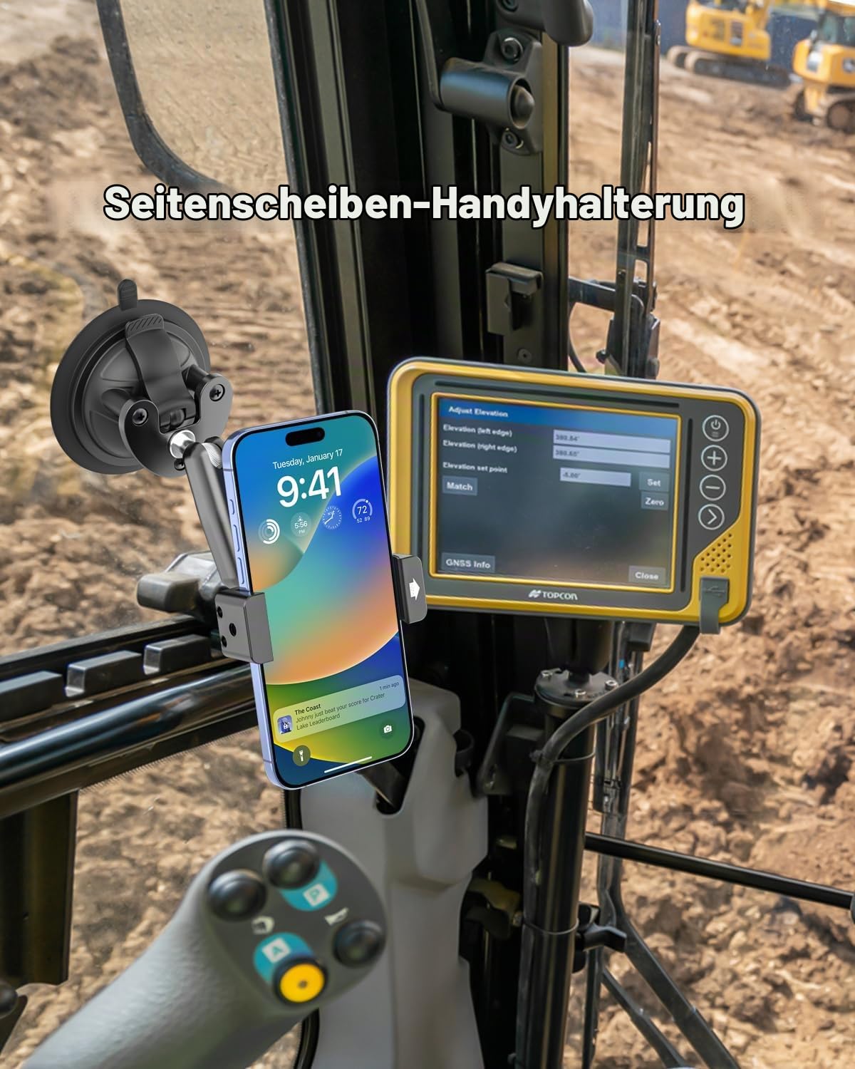 Traktor Handyhalter,[Metallarm & Clip] Traktorkabine Handyhalterung mit Saugnapf, Windschutzscheiben Handyständer für Schwere Maschinen, Bagger Halterung für iPhone 16 15 14, Galaxy, 4-7" Handy