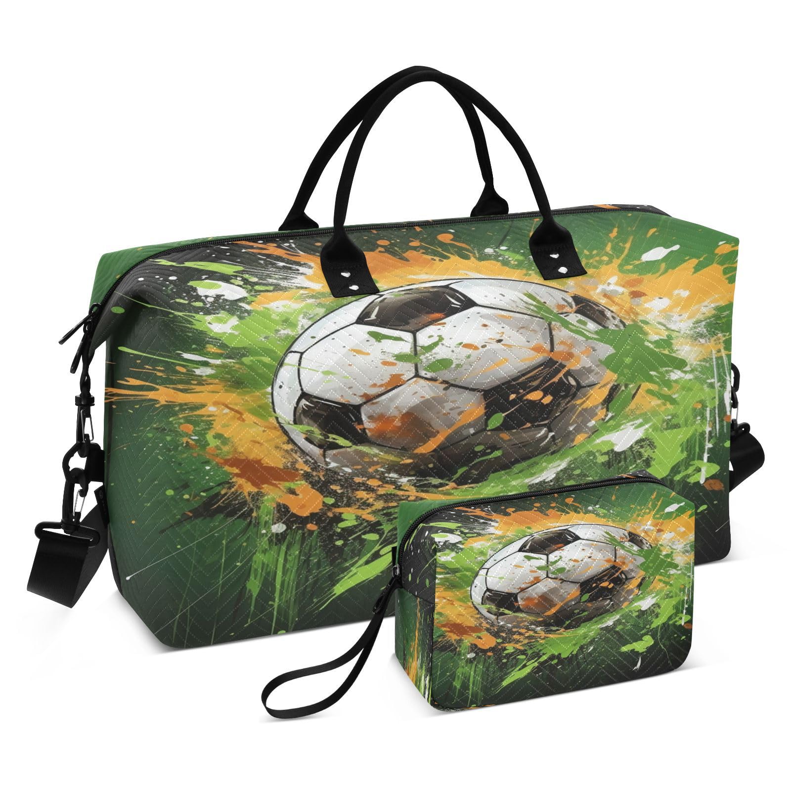 Green Sports Balls Sports Swim Gym Bag Weekender Duffel Travel Bags Handbag with Makeup Storage Bag for Girls Men