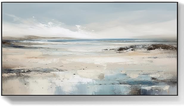 UYLHJKLZ Large Blue Textured Oil Painting Original Abstract Beige Minimalist Oil Painting Sea Blue Abstract Oil Painting On Canvas Wall Art Home Decor,Unstretched,Frameless,46X92cm 18X36Inches