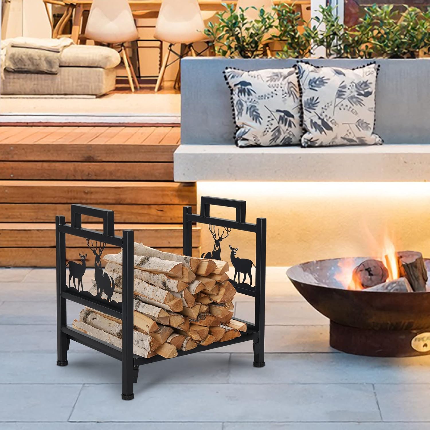 WEI WEI GLOBAL Single Layer Fireplace Log Rack, Firewood Storage Iron Holder, Lumber Storage Stacking Carrier for Indoor Outdoor-18 Inch