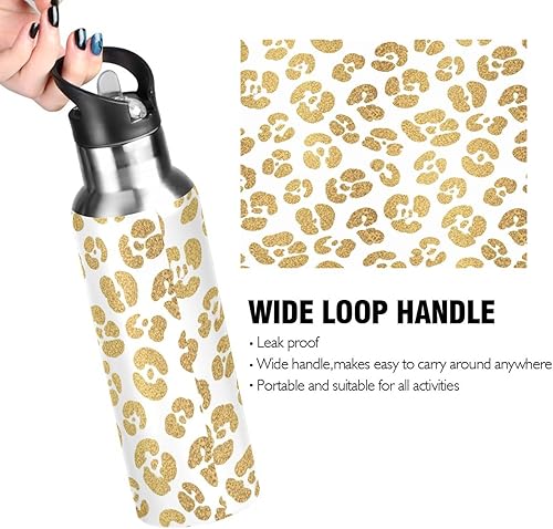 Miniatura 4 de Gold Leopard Spots White Insulated Water Bottle 32 Oz Leakproof Water Bottles, BPA-Free Sports Water Bottle with Straw