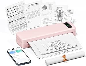 Small Wireless Inkless Portable Thermal Printer, Support 8.5" X 11", Pink