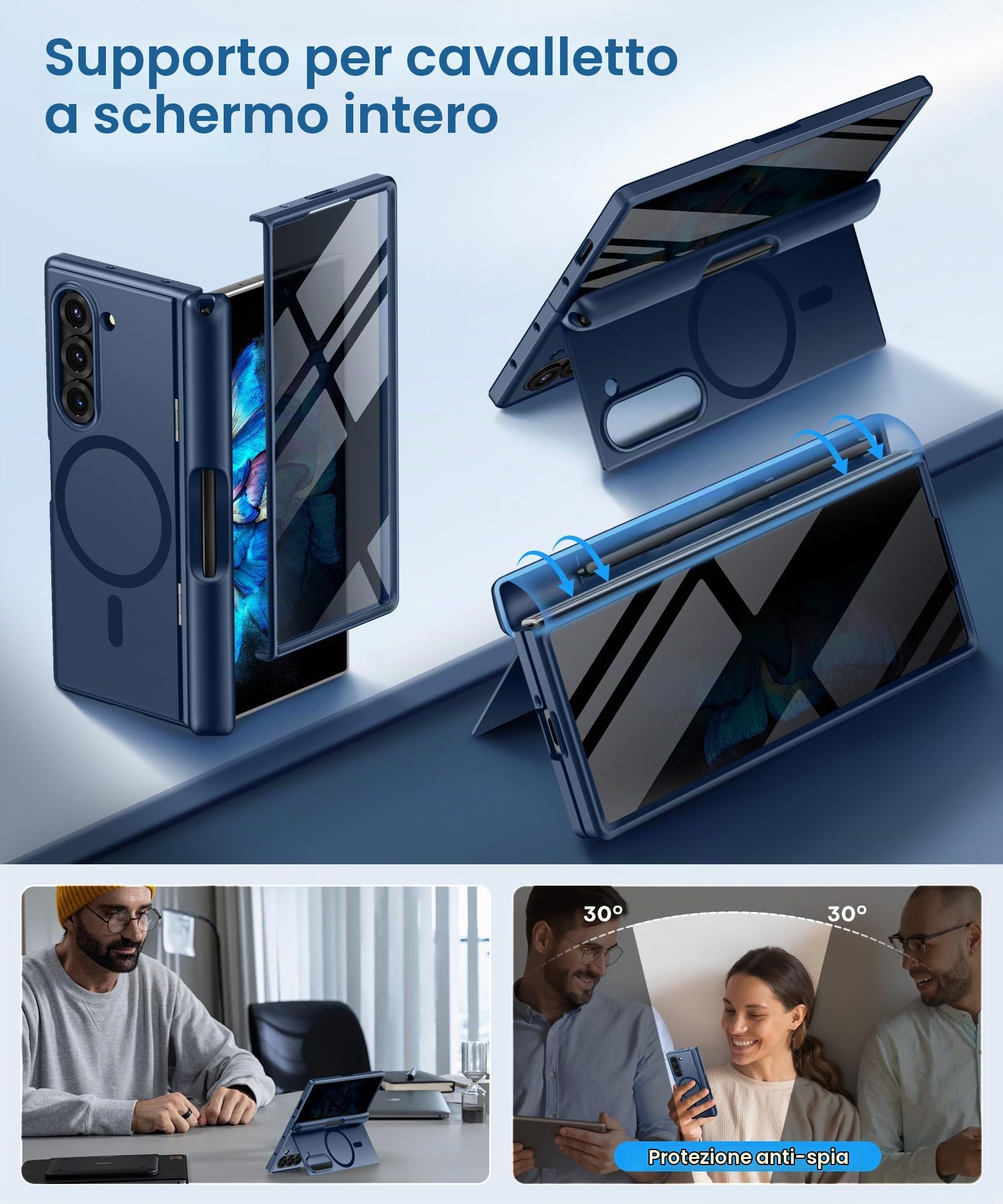 BERFY Custodia per Z Fold 6 con pellicola protettiva per lo schermo della privacy, compatibile con MagSafe] [Anti Spy] Portapenne S integrato e cavalletto, custodia antiurto integrale per Samsung