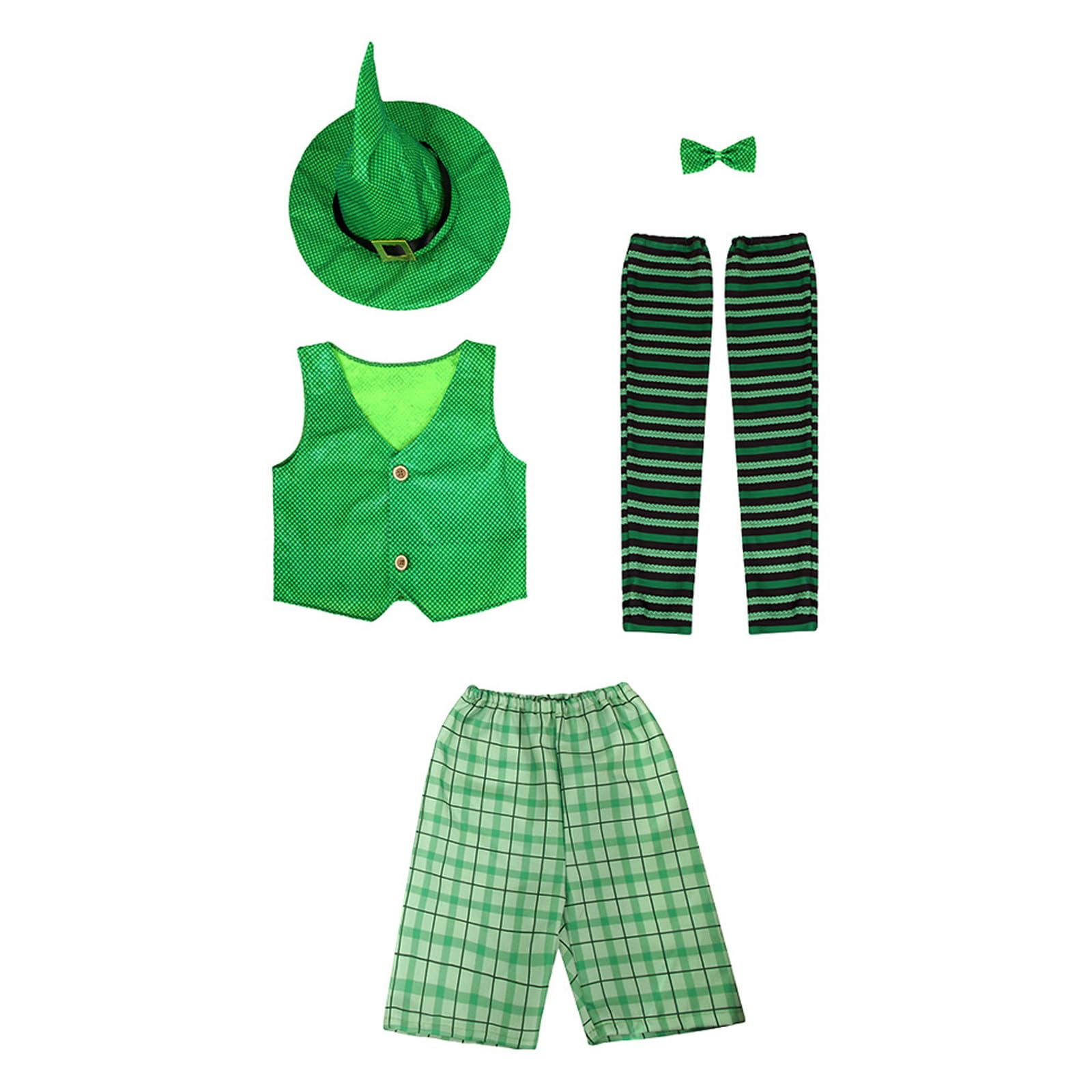 Générique Déguisement Enfant Garçon Fille Costume De Lutin Irlandais pour Fête Et Spectacle Tenue Complète avec Chapeau Déguisement Carnaval Enfant