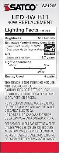 Miniatura 6 de Satco S2126806 - Bombillas LED E12 de 4 W, 5000 K, clasificación de 15000 horas, regulables, paquete de 6
