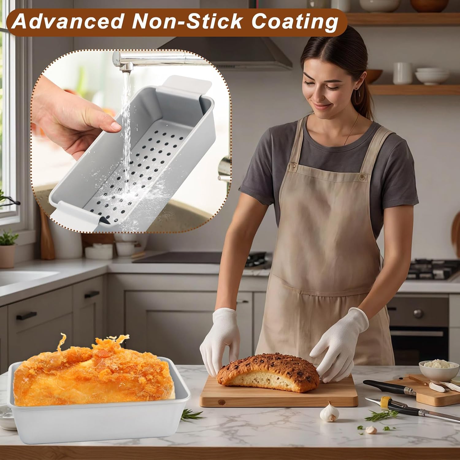 Meatloaf Pan with Drain Tray Set of 2 – Nonstick Loaf Pan with Perforated Insert for Healthier Cooking, Easy-Lift Design, Even Heating, BPA & PFOA Free for Meatloaf, Bread & Casseroles