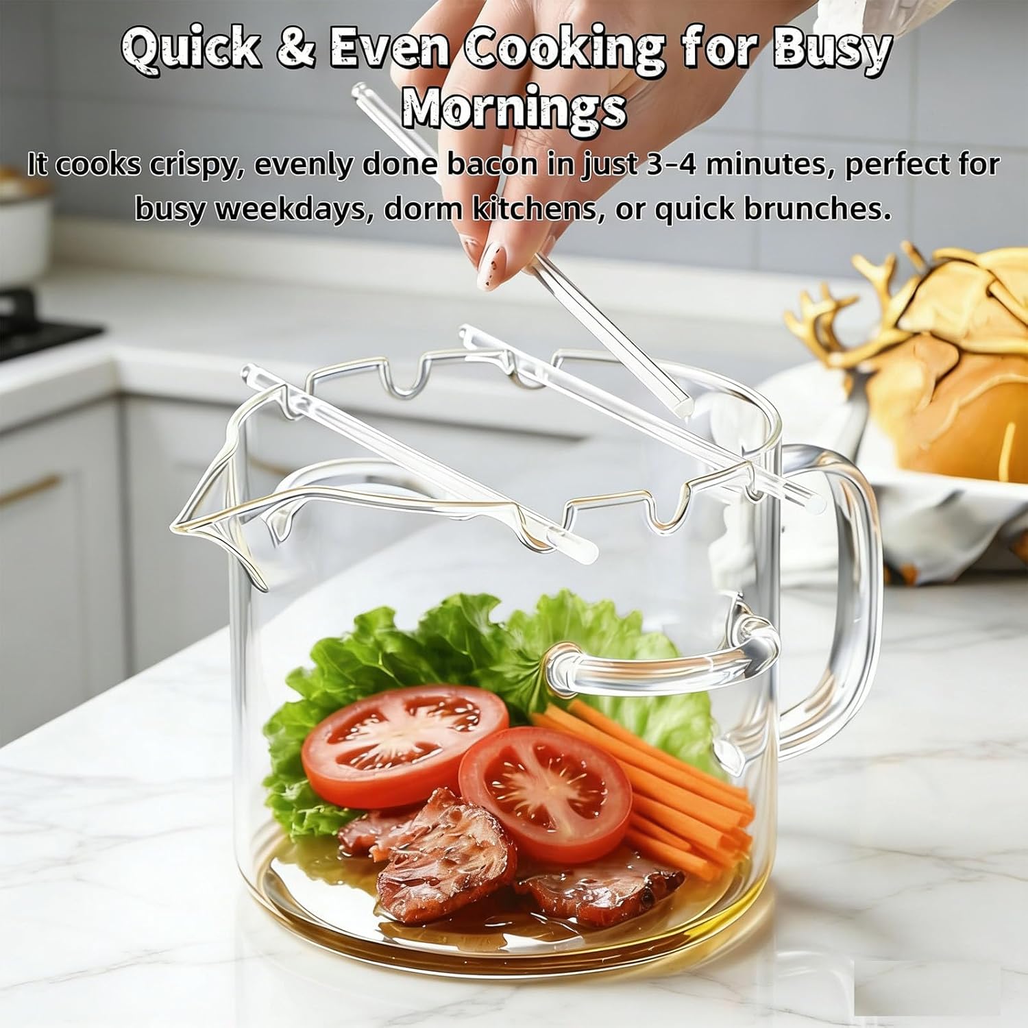 Glass Microwave Bacon Cooker, Non-Stick Oil Bacon Cooker,Crispy Bacon Maker For Stove, Grease Easy Clean, Home Cooking, Picnics, And Barbecues