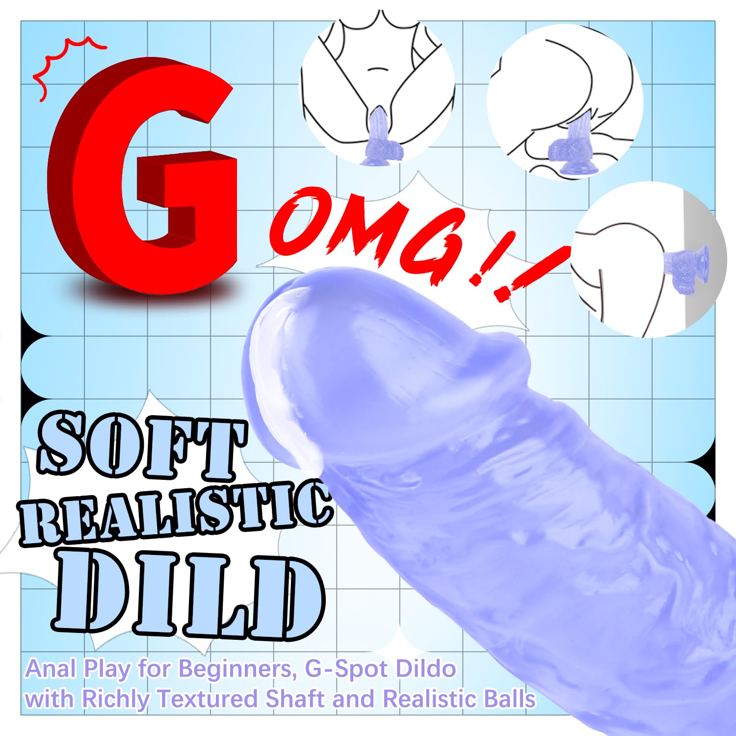 7 Inch Soft  Dildo, Realistic Silicone Medium Anal Dildos Stimulation Vaginal G-Spot and Anal, Safe Material Lifelike Men Penis with Strong Suction Cup, Adult Sex Toys for Women/Beginner Sexual: Blue