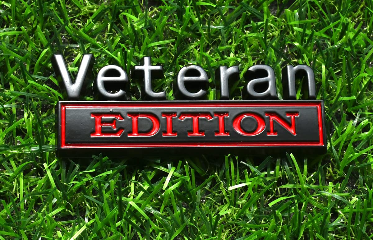 Veteran Edition Car Emblem, 3D Raised Metal Car Decals Exterior Truck Stickers Car Badge (Black/Red)