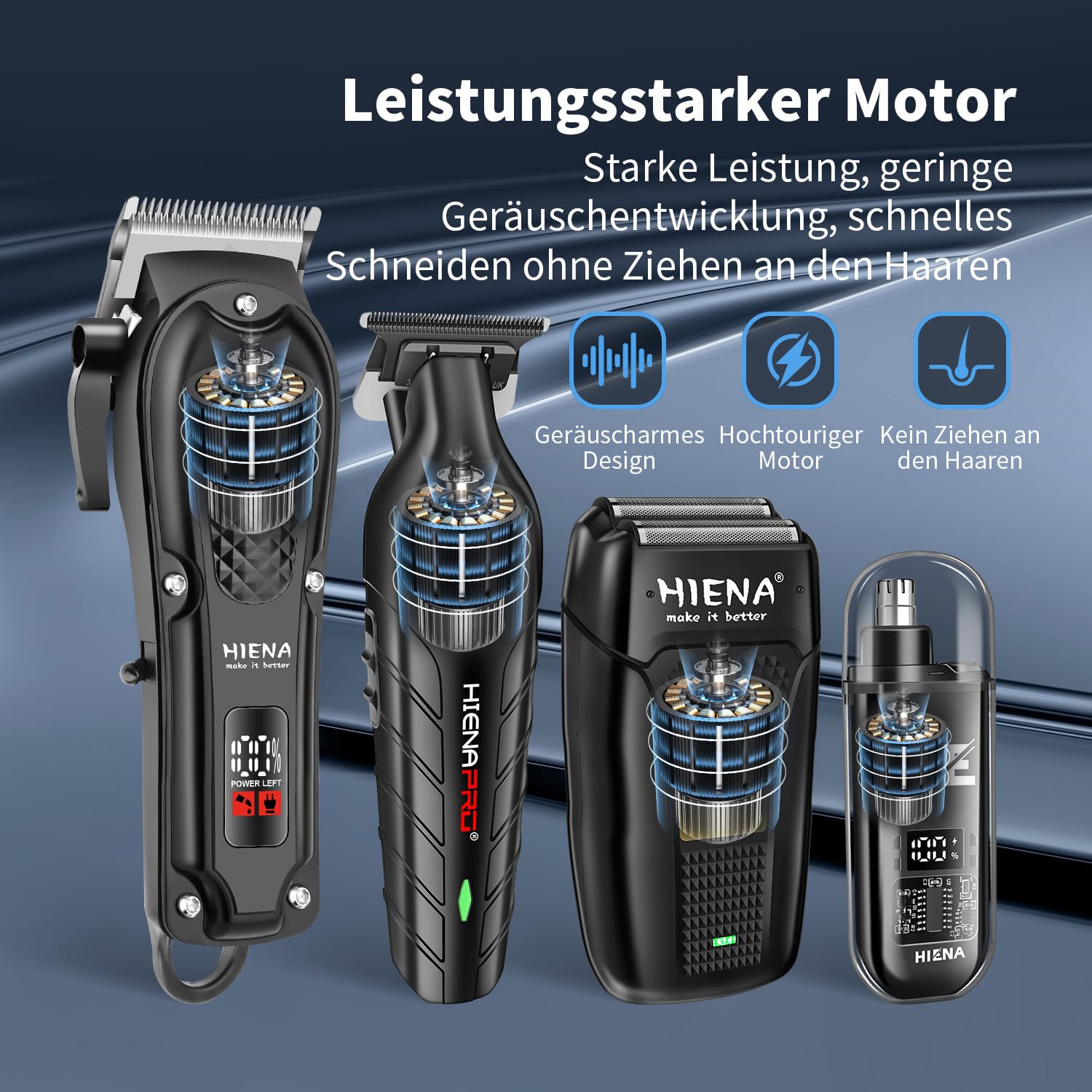 HIENA Professionelles Haarschneideset für Männer, Schnurloses Barbierschneideset und Trimmer Set, USB aufladbares elektrisches Barttrimmer & Nasenhaartrimmer Set, Folienrasierer & Männergesichtspflege