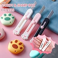 Vista 5 de 6 piezas de lindo cortador de caja de patas, kawaii gato retráctil abrecartas adorables cuchillos de papel pequeños mini cuchillos de utilidad