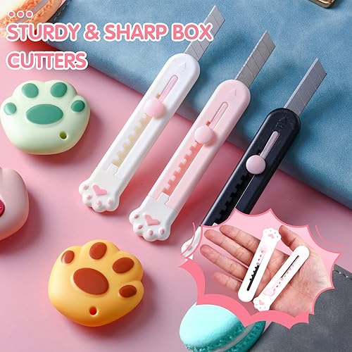 Miniatura 5 de 6 piezas de lindo cortador de caja de patas, kawaii gato retráctil abrecartas adorables cuchillos de papel pequeños mini cuchillos de utilidad de