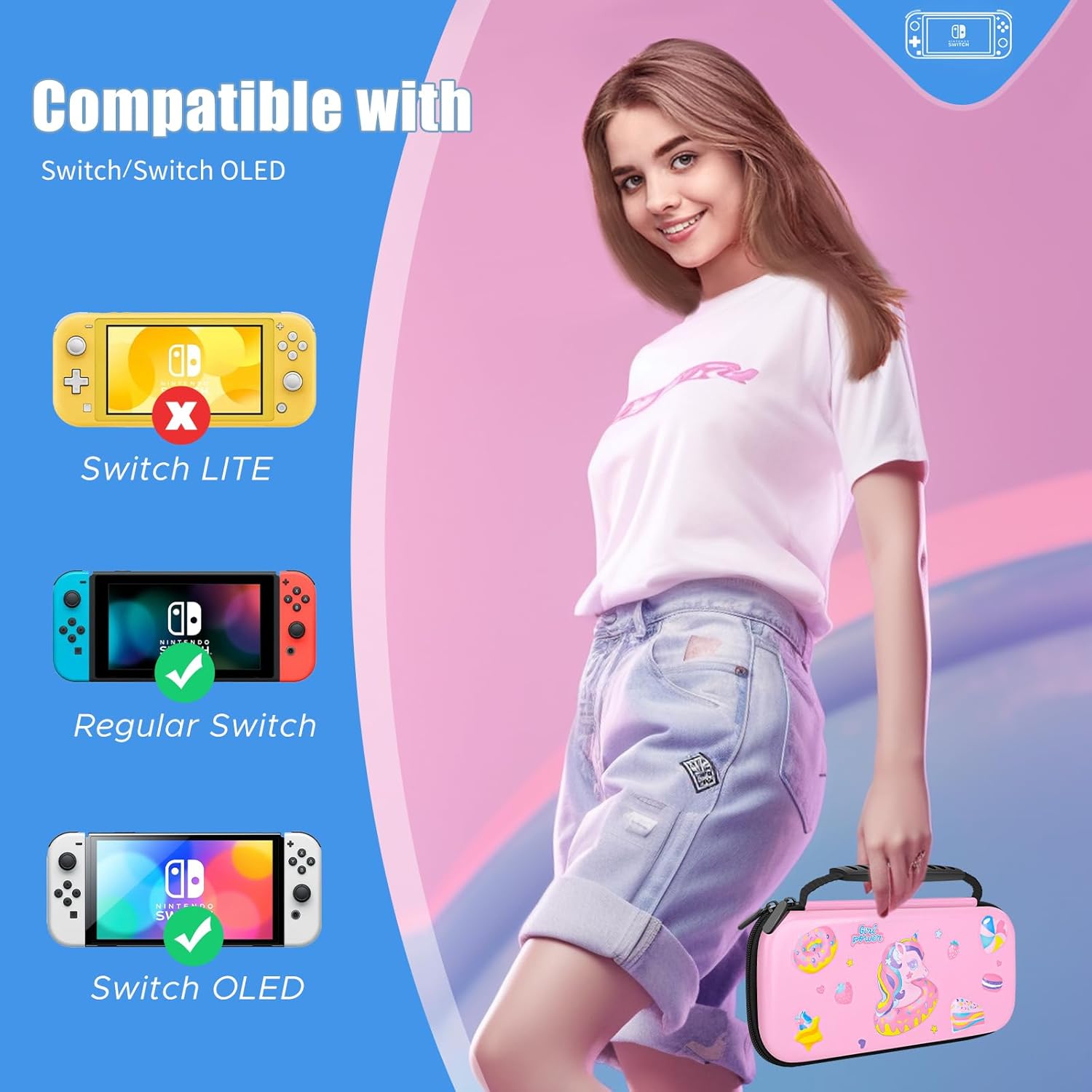 homicozy Unicorn Carrying Case for Nintendo Switch & Switch OLED Console, 3D Hard Travel Shell Pouch for Nintendo Switch Console & Accessories - Image 3