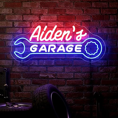Letrero de neón de garaje para decoración de pared de hombre, letreros de luz LED personalizados para taller de reparación de automóviles, taller de