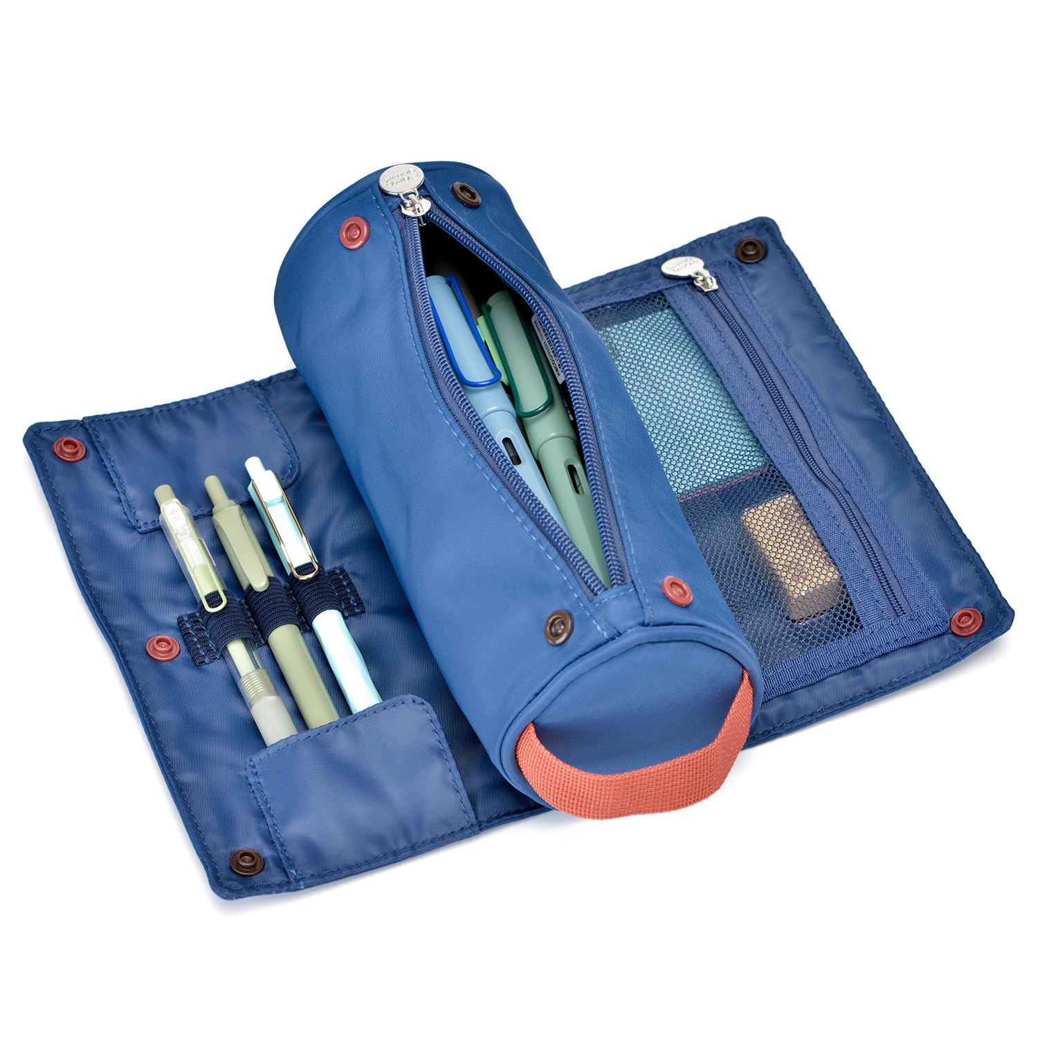 Large Capacity Pencil Case Roll Up Design Multifunctional Pencil Holder Pouch Stationery Pen Bag for Teen Girls and Boys Camping style - Dark Blue