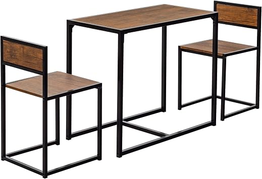 Harbour Housewares 2 Seater Compact Dining Table & Chairs Set - Brown/Black