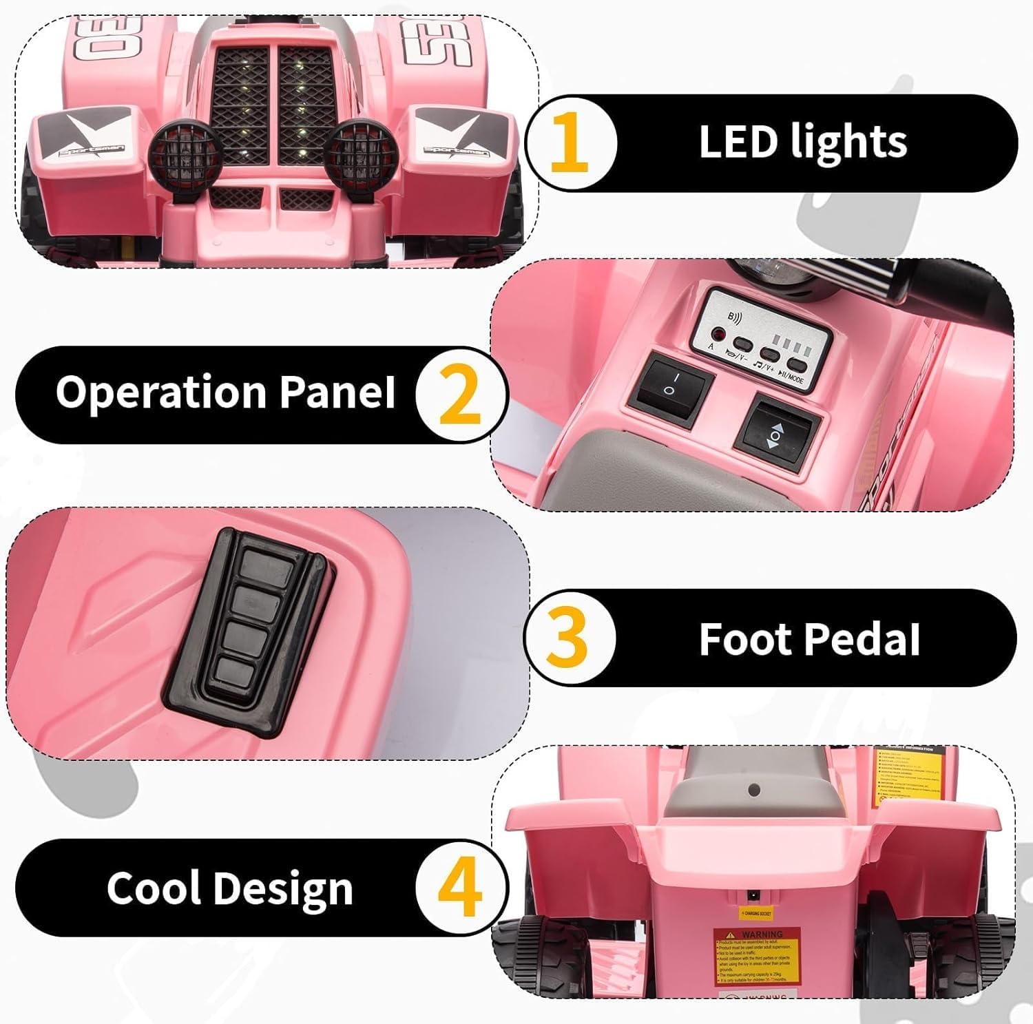 Quad Electrique Enfants 6V,Voiture Électrique Enfants avec LED, ATV