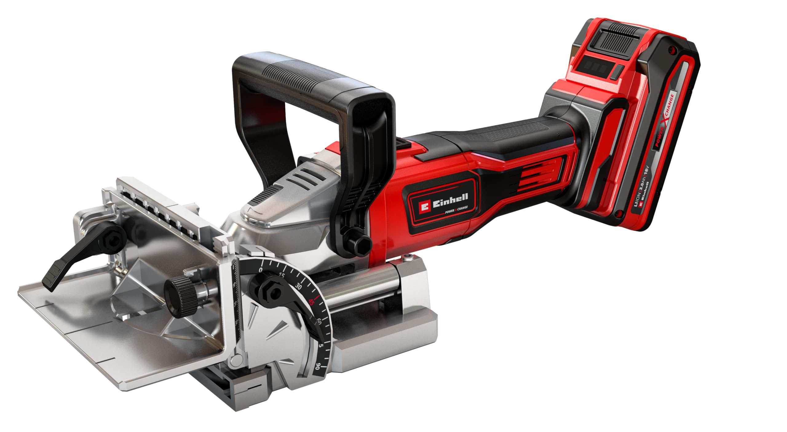 Einhell Akumulatorowa frezarka nutowa TE-BJ 18 Li-Solo Power X-Change (18 V, Li-Ion, bezstopniowa regulacja kąta/wysokości, 6 poziomów regulacji głębokości, bez akumulatora i bez ładowarki)