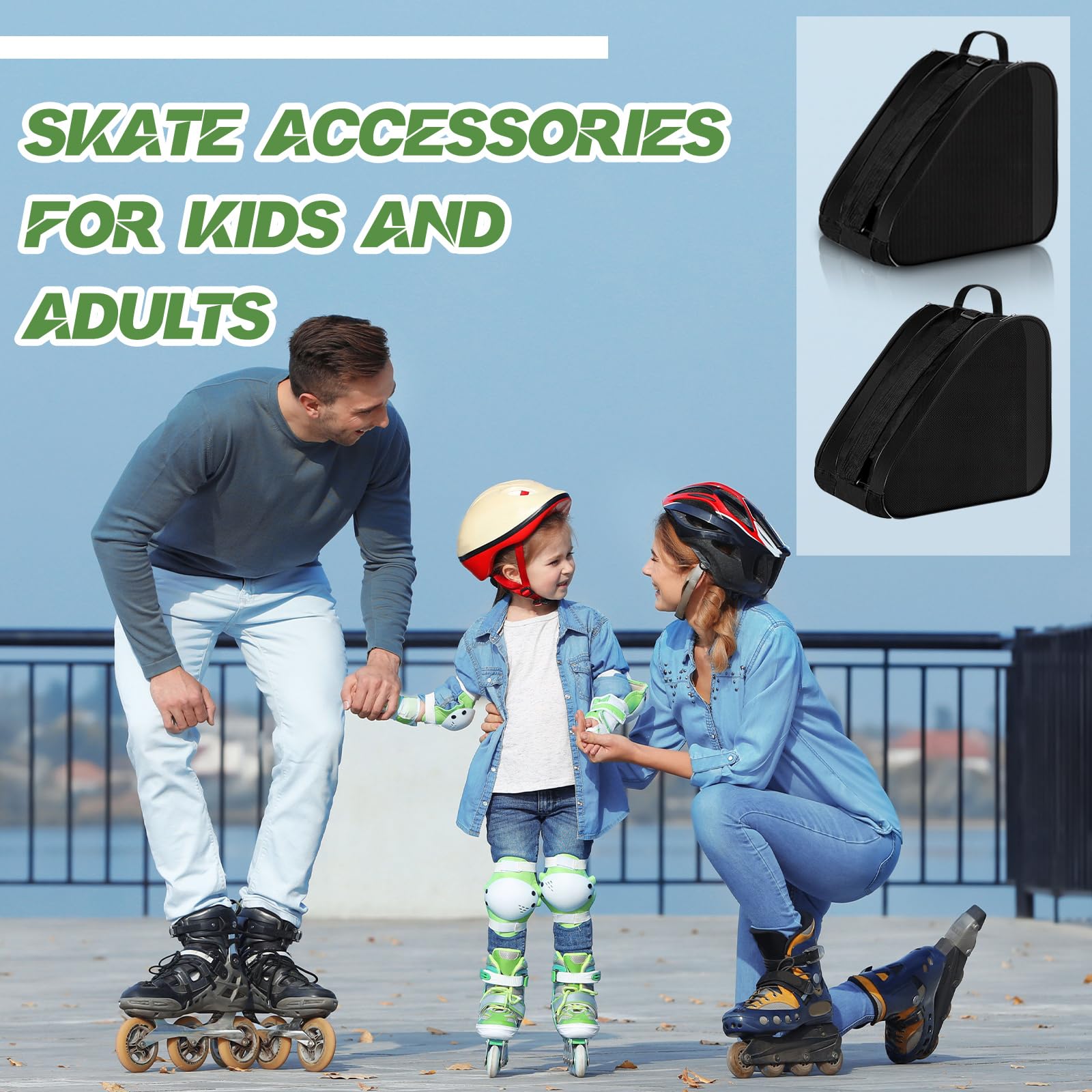 CHENGU Lot de 2 sacs de patins à roulettes respirants de grande capacité avec bandoulière réglable - Accessoires de patinage artistique pour garçons et filles - Noir
