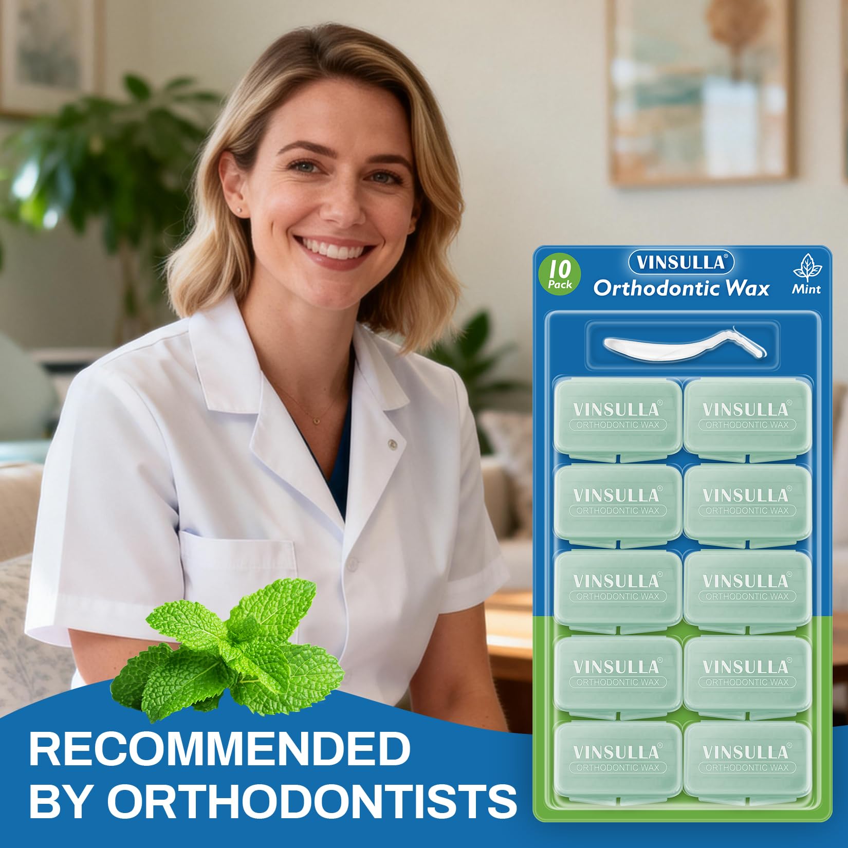 Lot de 10 boîtes de cire orthodontique pour appareils dentaires - 500 perles de cire dentaire prédécoupées - Sans danger pour les enfants et les adultes - Goût doux de menthe