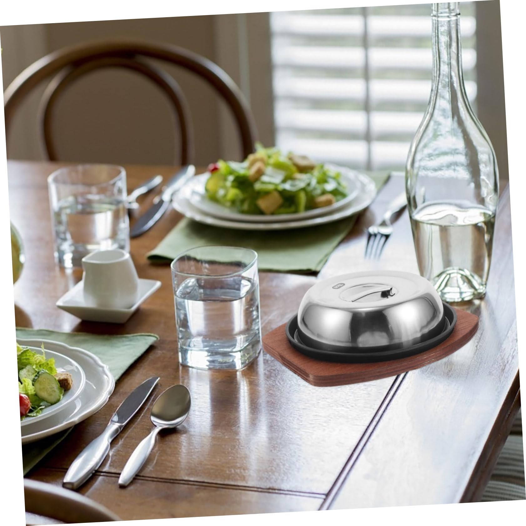 Sartén para Parrilla Redonda 1 Juego de Hierro Fundido con Tapa | Acero Inoxidable y Madera, Acabado Negro, para Pescado y Bistec, Uso Doméstico y Cocina