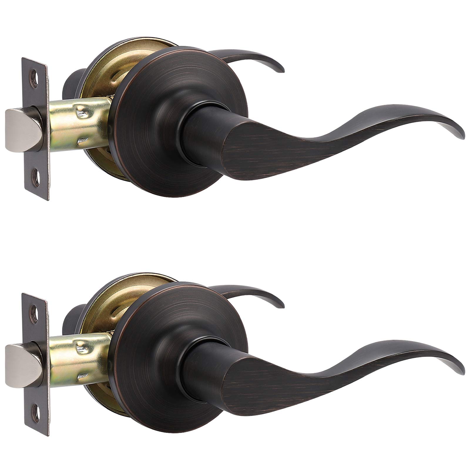 GOBEKOR2 Pack Oil Rubbed Bronze Door Handles Interior Passage Door Levers for Hallway Closet Door Handle with Lock